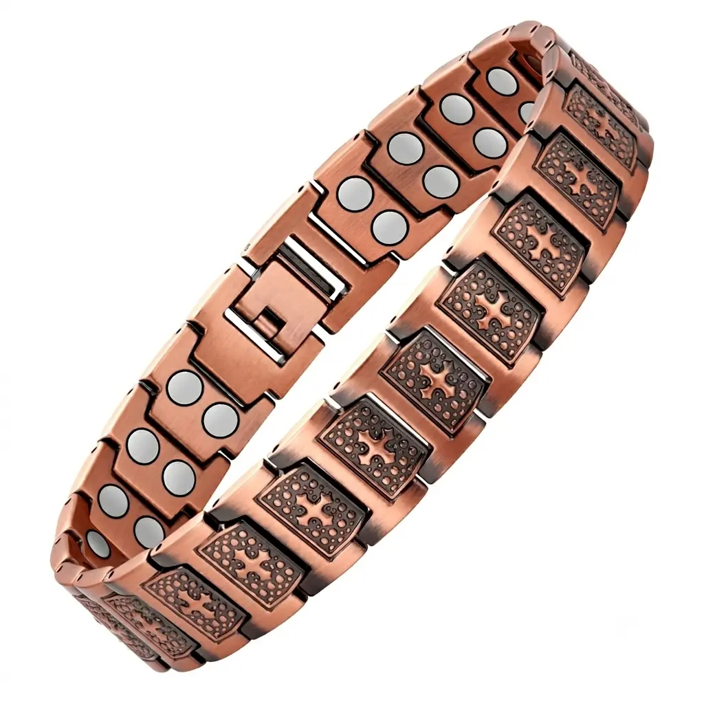 Men's Copper Magnetic Bracelet with Cross Design, Adjustable Link Bracelet for Men, Vintage Style Jewelry Gift with Sizing Tool