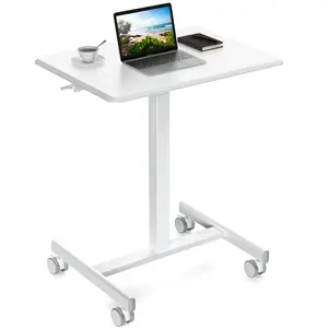 Dual Monitor Standing Desk - Mobile Adjustable Workstation with Locking Wheels, Rolling Laptop Desk for Office/Home Use