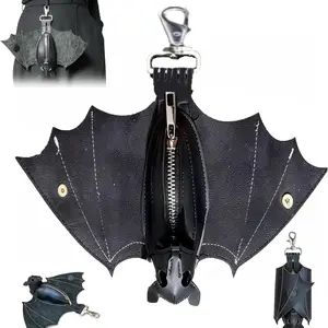 Bat Shaped Coin Purse, Faux Leather Gothic Mini Wallet, Cute 3D Bat Coin Pouch with Key Clip, Portable Zipper Change Purse for Women Man Novelty Gift for Halloween Christmas