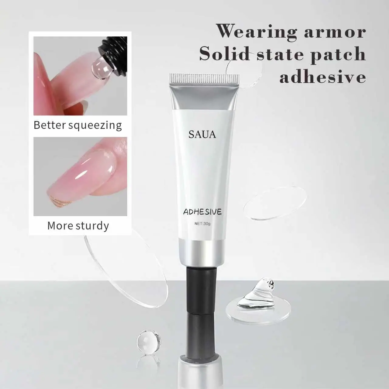 Solid Nail Glue Gel for False Nail Tips, Huge Capacity 30g Press on Solid Acrylic Nail Glue Gel for Salon Art DIY at Home, Need UV Light Cured Poly Extension Gel Transferable Nail Art
