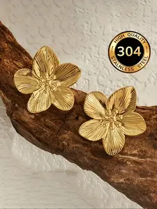 Elegant Stainless Steel Flower Earrings, Hypoallergenic Daily Wear Jewelry, Minimalist Polished Design, Unique Personalized Gift