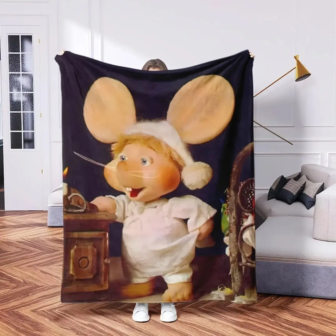 Topo Gigio Ultra Soft Flannel Polaris Blanket - Classic Geometric Print, Cozy Vibes, All Season Home & Travel Textile for Couch & Bed, Beige Dark Blue Bedding Throw