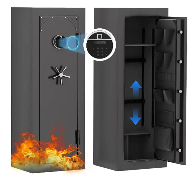 KAER 18-20 Fireproof Gun Safe, Quick Access Fingerprint Rifle Safe, Assembled Gun Cabinet for Rifle and Shotgun, Gun Safe with Removable Shelf and Rifle Rack