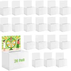 24 Pack White Cardboard Ballot Box with Slot 6.5x4.5x4.5 Inch Raffle Box with Removable Header Suggestion Donation Box for Fundraising Ticket Collecting Card Voting Contest