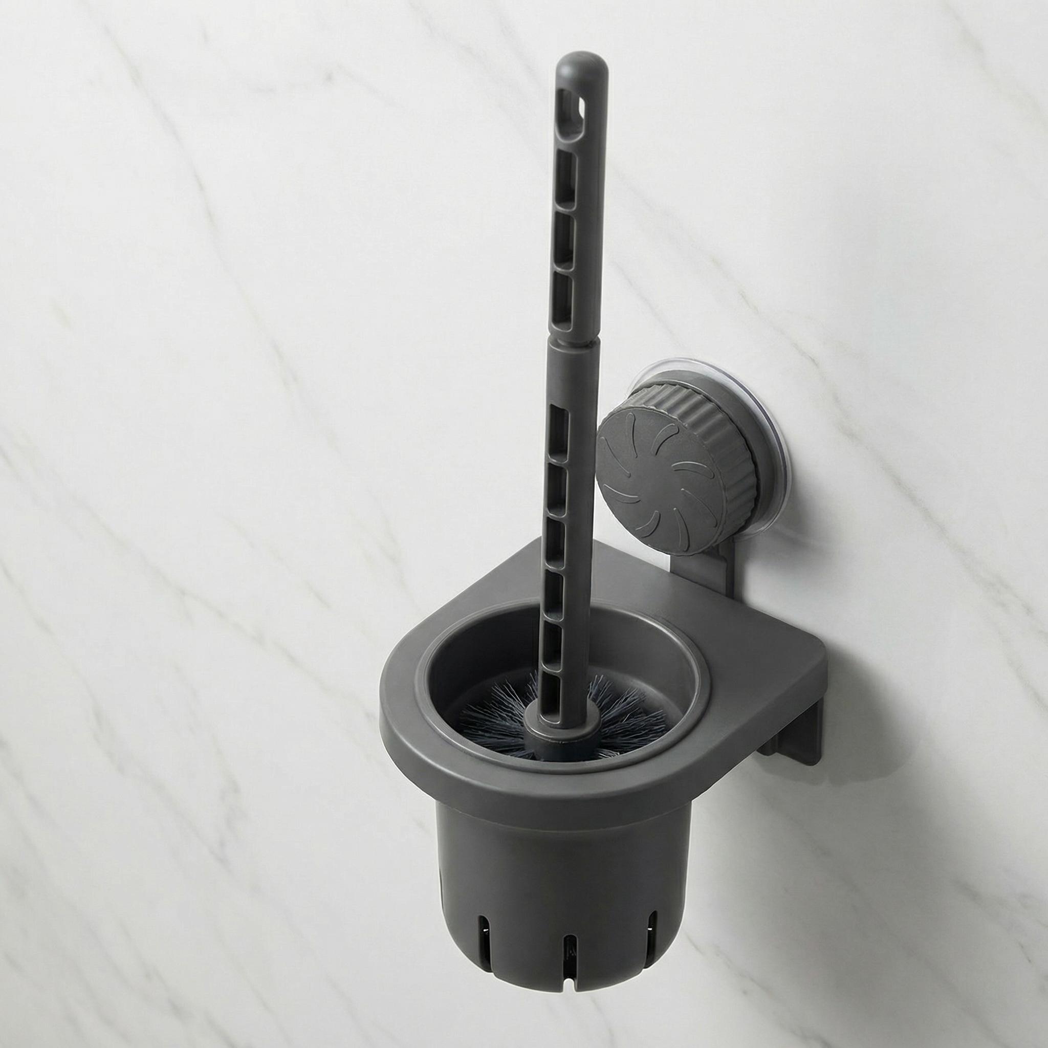 No-Drill ABS Toilet Brush with Holder, Wall-Mounted Suction Cup Toilet Scrubber, Rust-Proof, Drainable Odor-Free Bathroom Cleaning Tool