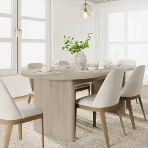 70 Oval Dining Table for 6 to 8 People Long Large Kitchen Table with Thick Sturdy Wooden Base Farmhouse Dining Room Table for Kitchen Living Room Office Grey