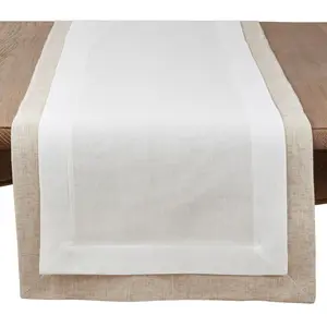 Saro Lifestyle Double Layer Table Runner, Ivory, 18" x 54"