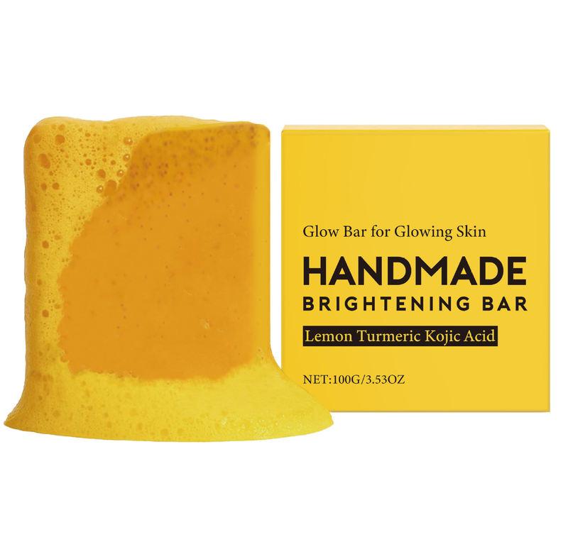 Turmeric & Kojic Acid Brightening Soap with Lemon - Exfoliating Face & Body Bar for Glowing Skin, Gentle Exfoliation for Even Tone, Organic Handmade Soap for Daily Cleansing