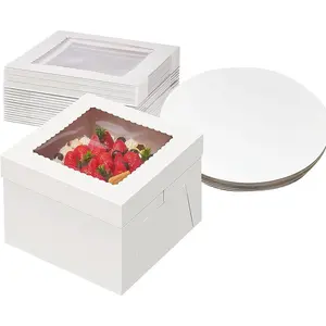 10x10x8 Cake Boxes with Boards Sets 10 Inch with Window Clear Bakery Dessert Box Square White Disposable Bakery Box for Cakes Pastries Chocolates Cookies Pie Birthday Party Wedding (6)