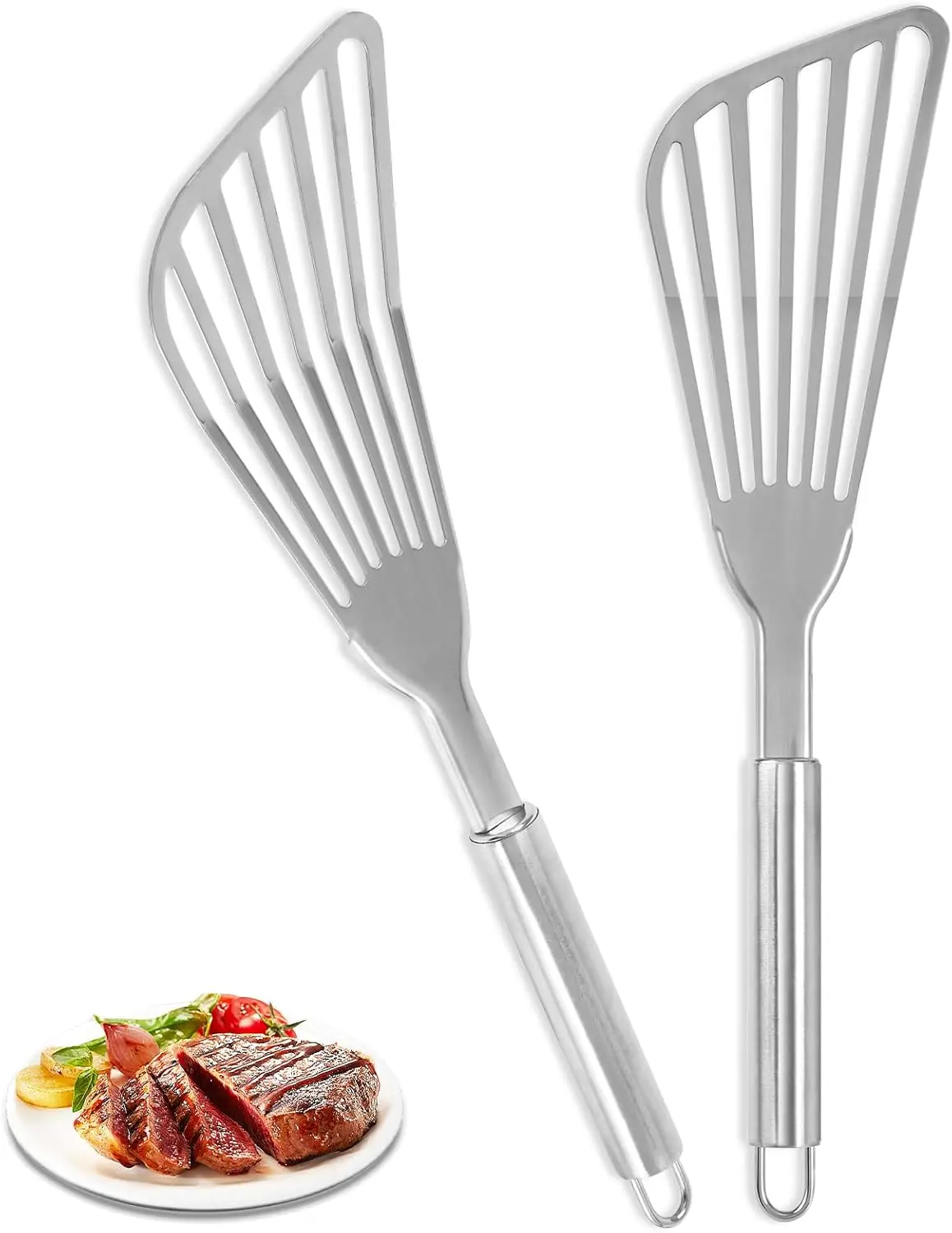 2Pack Fish Spatula Stainless Steel,Premium Fish Turner Spatula,Flexible Barbecue Turner,Metal Slotted Spatula For Flipping Fish Egg Patties Fries Pancake Steak