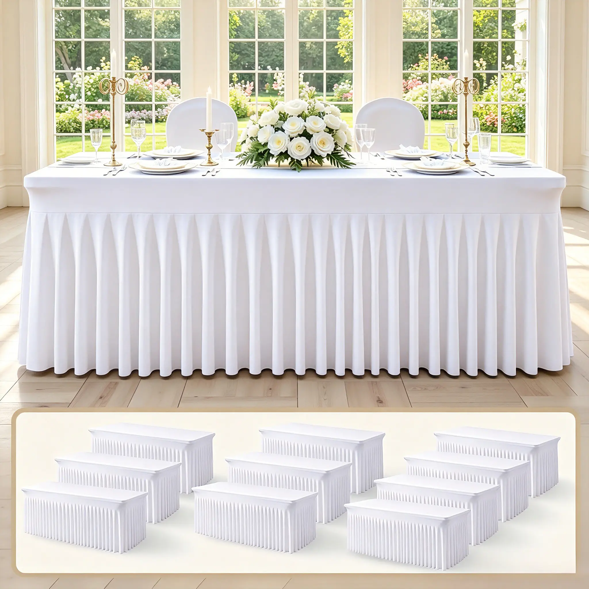 10-Pack Spandex Tablecloths with Skirts, Stretch Fitted Covers for Rectangle Tables, Wedding Event Decoration (Home & Festive Party Supplies)