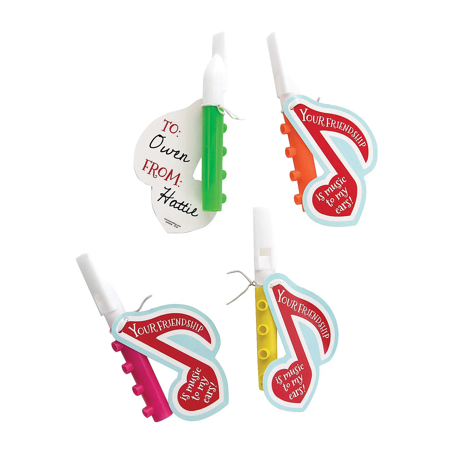 Bright Mini Flutes (48-Pack) with Valentine Exchange Cards, Musical Toy Party Favors, School Goody Bag Stuffers, Appreciation Gifts for Kids