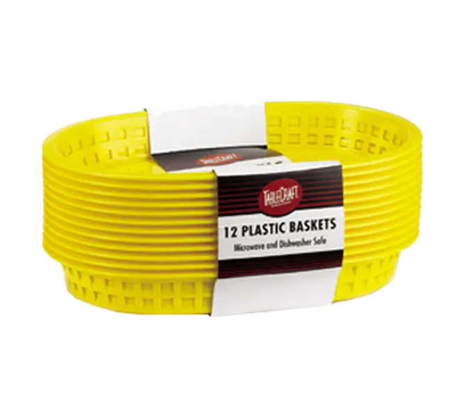 TableCraft Cash & Carry Chicago Baskets 10-1/2"W x 7"L x 1-1/2"H Yellow Plastic - 12 Per Pack