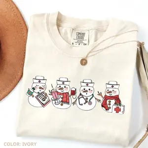 Comfort Colors Christmas Nurse Snowman Shirt, Christmas Nurse shirt, Medical Christmas Shirt, Funny Nurse Christmas Vibe, Cute Crewneck Tee