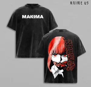 Makima x Chainsaw Man T-Shirt Vintage Washed, Anime Manga Oversize Graphic Tee, Japanese Streetwear Cotton Top, Retro Dark Aesthetic Shirt, Unisex Anime Apparel Gift for Fans