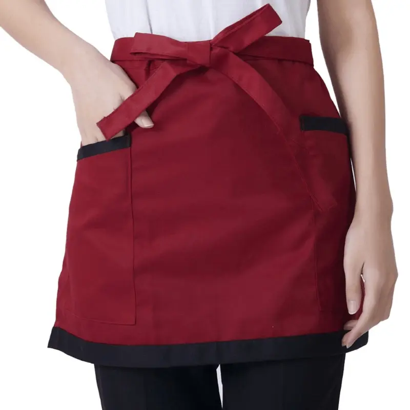Family apron - Men's and Women's Lady General-purpose Basic Casual Short Mid-Waist Apron with Pockets Minimalist
