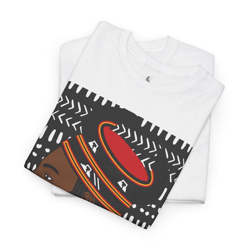 African Lady in Bamenda Bamileke Hat Unisex Tee, Ethnic Mudcloth T-Shirt, Black Boho Shirt, Festival Clothing, Afrocentric Top