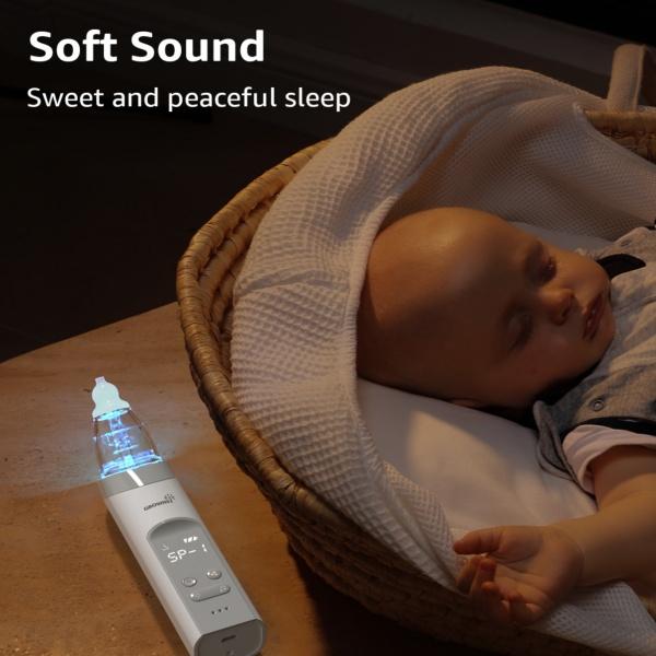 Grownsy Nasal Aspirator for Baby, Electric Nose Aspirator for Toddler, Baby Nose Sucker, Automatic Nose Cleaner with 3 Silicone Tips, Adjustable Suction Level, Music and Light Soothing Function