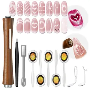 Cat Eye Gel Polish Magnet for Nails, CatEye Magnet Tools Heart&Hole Square Powerful 3-in-1 Magnetic Pen Double Head Lollipop Magnetic Gel Polish Heart French Floral Effect Gift 10PCS