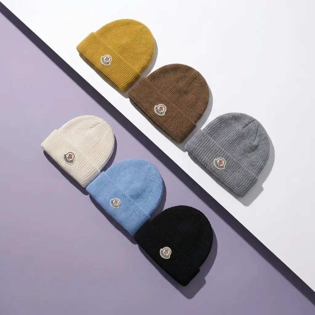 Moncler Cuffed Wool Knit Beanie Multi-Color Variant Selection | Soft Thermal Luxury Winter Hat | Trendy Designer Casual Wear Holiday Gift Idea