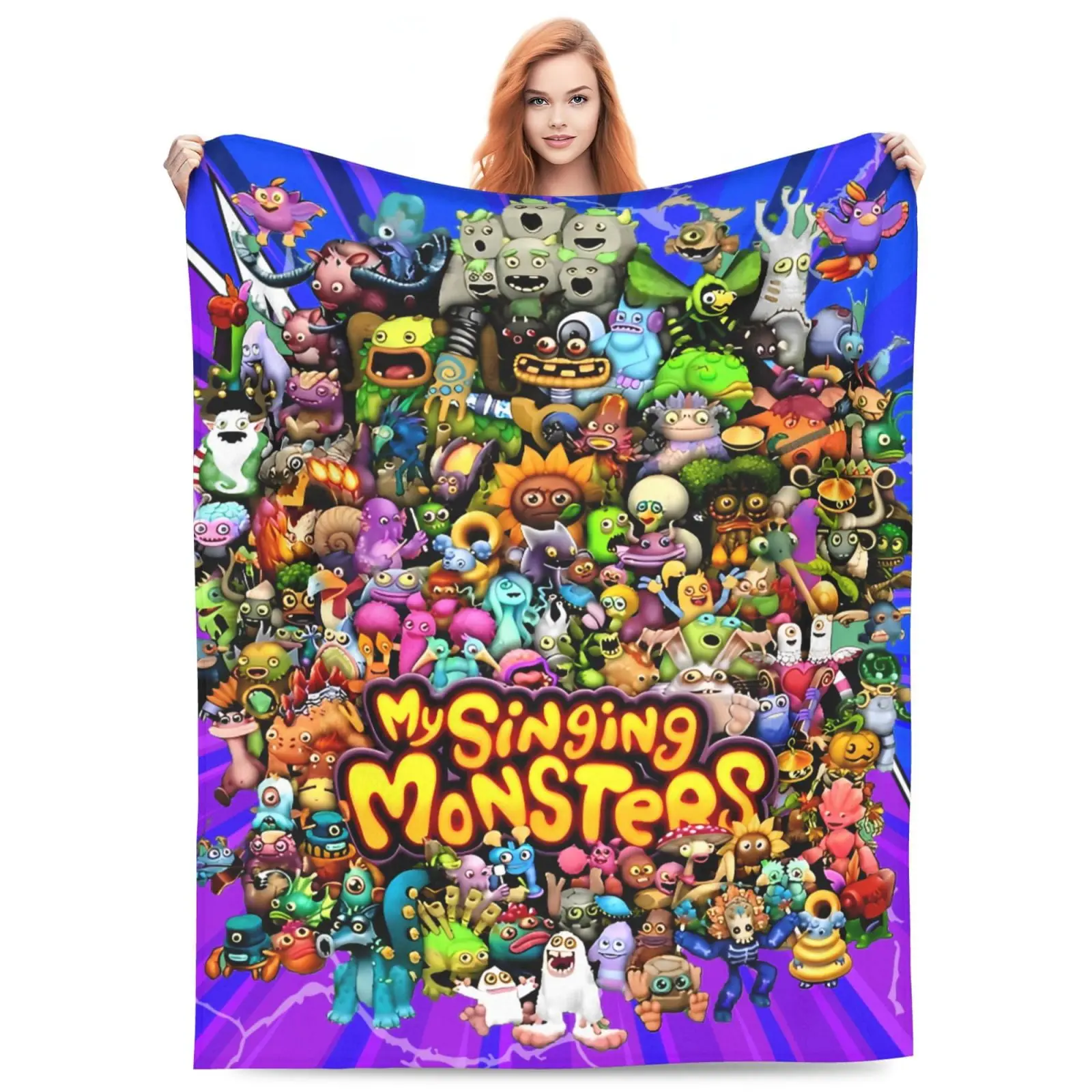 My Singing Monsters Ultra-Soft Micro Fleece Throw Blanket - Curl-Up, Animal Characters, Colored Synthetic, All Season, Character Art Blanket, Fuzzy Lightweight, 40"x30", 100% Polyester, Anti-Pilling, Full-Width Print, for Home Couch, Bed, Curl-Up Blankets