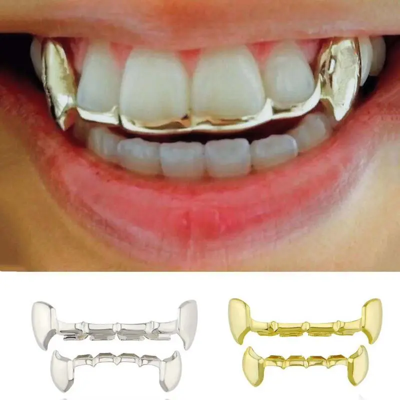 Shiny Upper & Lower Fangs Grillz, Hip Hop Y2K Style, Hypoallergenic Jewelry for Men & Women, Daily & Party Gift Oral