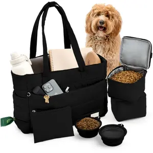 Rubyloo Puffer Dog Travel Bag for Dog Moms - Lightweight Water-Resistant Tote with 9 Pockets Collapsible Bowls and Poop Bag Dispenser Perfect for Daily Use and Travel