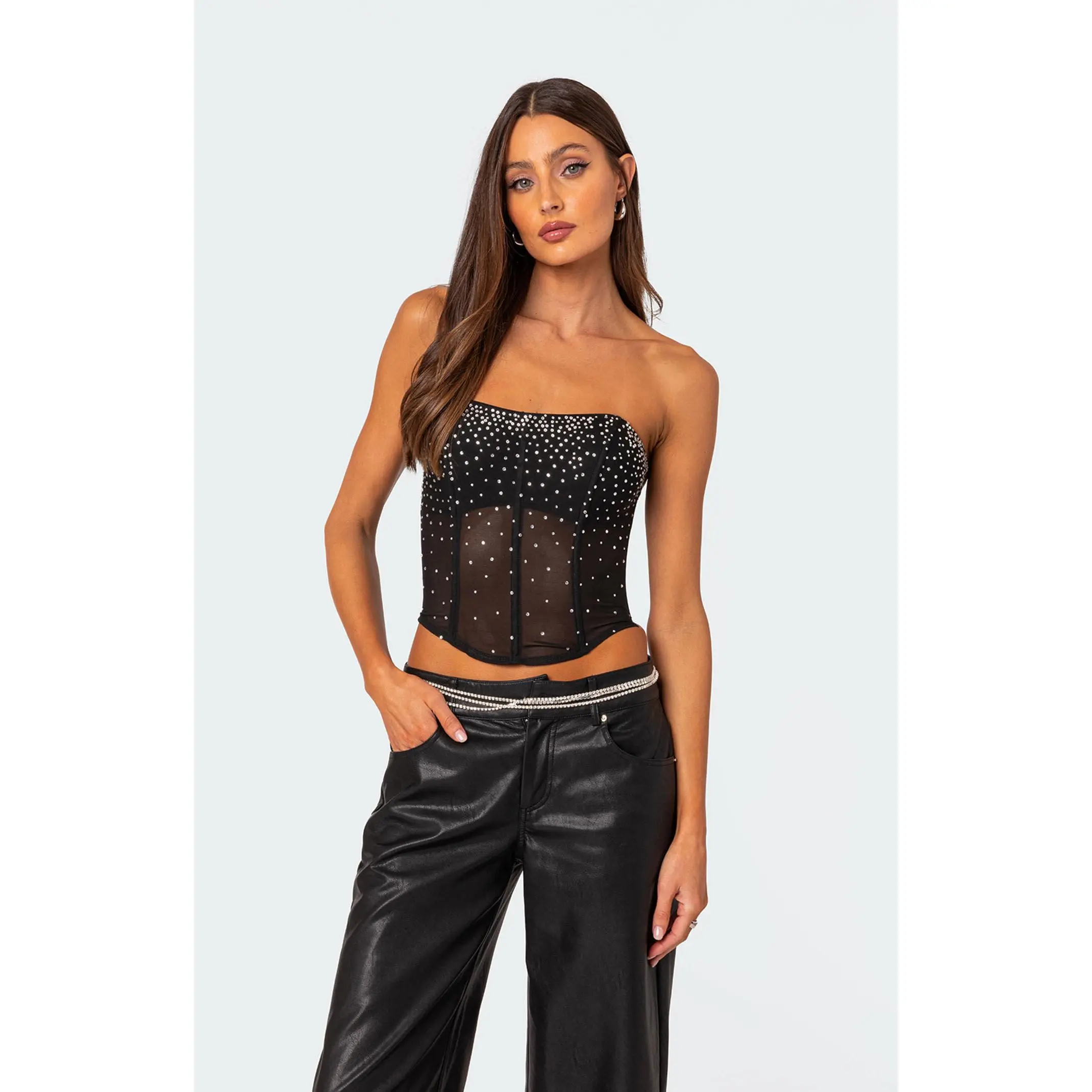 Edikted Women's Sheer Rhinestone Corset