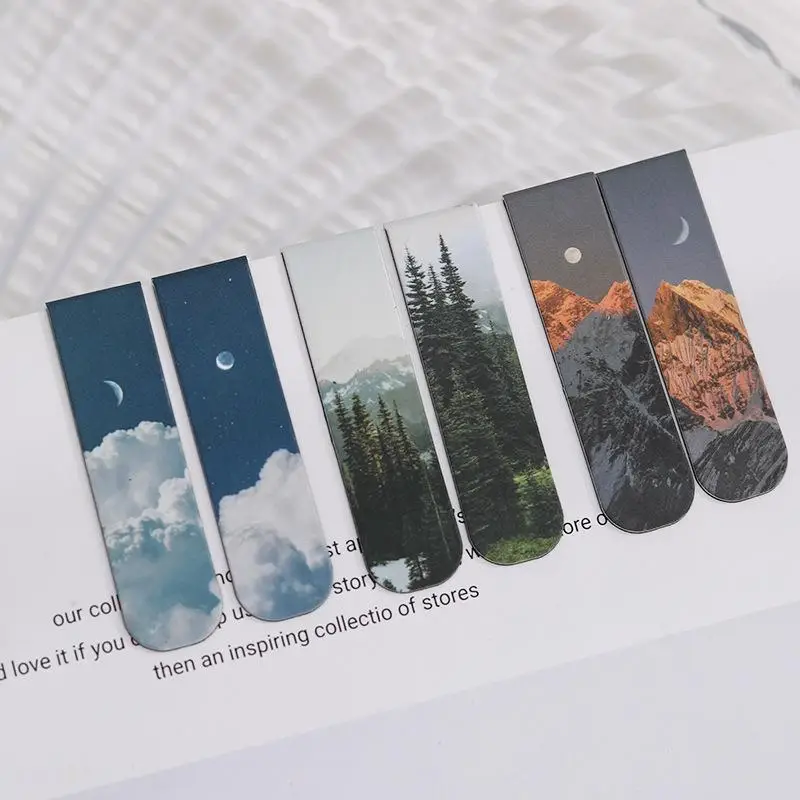 Magnetic Bookmark, 1 Set Forest Clouds and Sunset Landscape Pattern Bookmark, World Famous Painting Themes Bookmark, Suit for Pages Books Readers