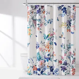 Lush Decor Fantasia Shower Curtain 72x72 Polyester with Floral & Bird Print Machine Washable Easy Installation 12 Button Holes for Hanging