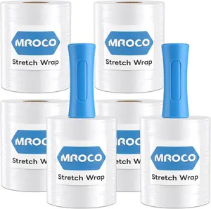 MROCO 6-Pack Clear 80 Gauge Stretch Wrap Film, 5" x 1000ft with 2 Handles, Heavy-Duty Industrial Roll for Moving Furniture, Pallet Storage (Office & Gift Wrapping Supplies)