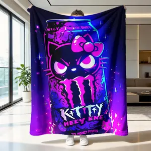 Cute Kitty Flannel Blanket, Soft and Skin-Friendly, Warm Sofa Bedroom Nap Blanket, Multi-Scene Use, Classic Style, Print Pattern