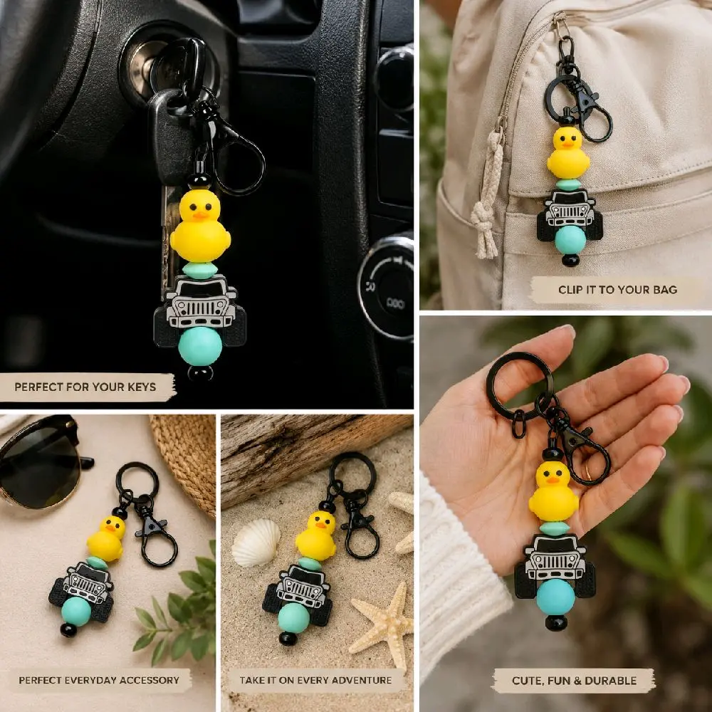 Teal Duck & 4x4 Beaded Keychain | Cute 4x4 Lover Accessory | Handmade Silicone Bead Key Ring