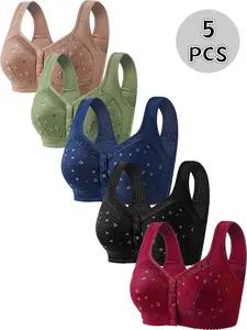 Women's Lace Floral Wireless Bra Set, Elegant Comfortable Breathable Push-Up Bras, Medium Support, Full Coverage, All Seasons, Easy Closure, Front Closure Bra