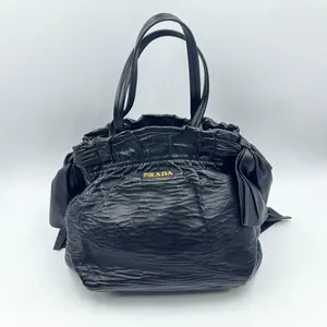 Pre-owned PRADA Leather Tote Bags Black Bow Lambskin Satchel Tote