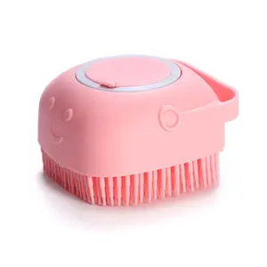 Pet Bath Massage Brush with Soap Dispenser, Soft Silicone Bristles Pet Shampoo Brush, Pet Grooming Brush, Dog & Cat Grooming Supplies