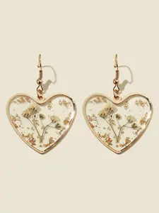Heart Shaped Resin Earrings, Fashionable Flower Design Dangle Earrings for Women, Trendy All-match & Exquisite Jewelry for Birthday Gift, Trendy Jewellery Accessories, Dangle Hoop Earrings