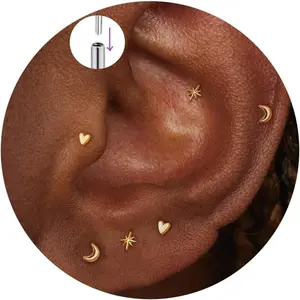 Flat Back Helix Piercing Jewelry, Tiny Threadless Flatback Stud Earrings 20G/18G/16G Titanium Cartilage Star Tragus Earrings Set Hypoallergenic Small Nose Conch Piercing Jewelry