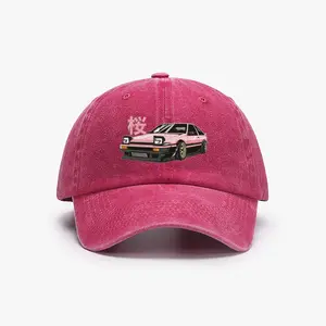 AE86 Pink JDM Anime Car Unisex Street Baseball Cap 80s 90s Pattern Anime Hat Men Gift Snapback Fitted Vintage Denim Fabric Iconic Logo Heat Transfer Print Green Dragon Ball Detail
