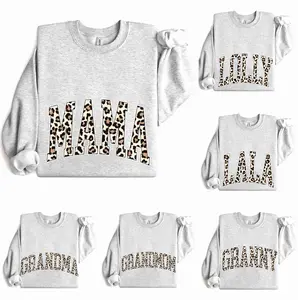 Custom Leopard Print Mama Sweatshirt, Personalized Mother's Day Gift, Black Crewneck for Mom Nana Gigi Mimi Granny Auntie, Retro Varsity Letter Pullover, Trendy Cheetah Print Gift for New Mom