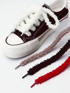Fluffy Cute Style Trendy Wide Lace Casual Shoe Accessory Rope, 120cm Long, Stripes Pattern, All Seasons Fashion