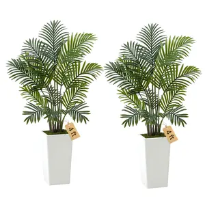 VEVOR 2-Pack 4 ft Water Proof Artificial Areca Palm Trees with Switch-Equipped White Tall Decorative Planters, Silk Leaf Tropical Look Faux Floor Trees, Indoor/Outdoor Home Office Decor, Ideal Gift