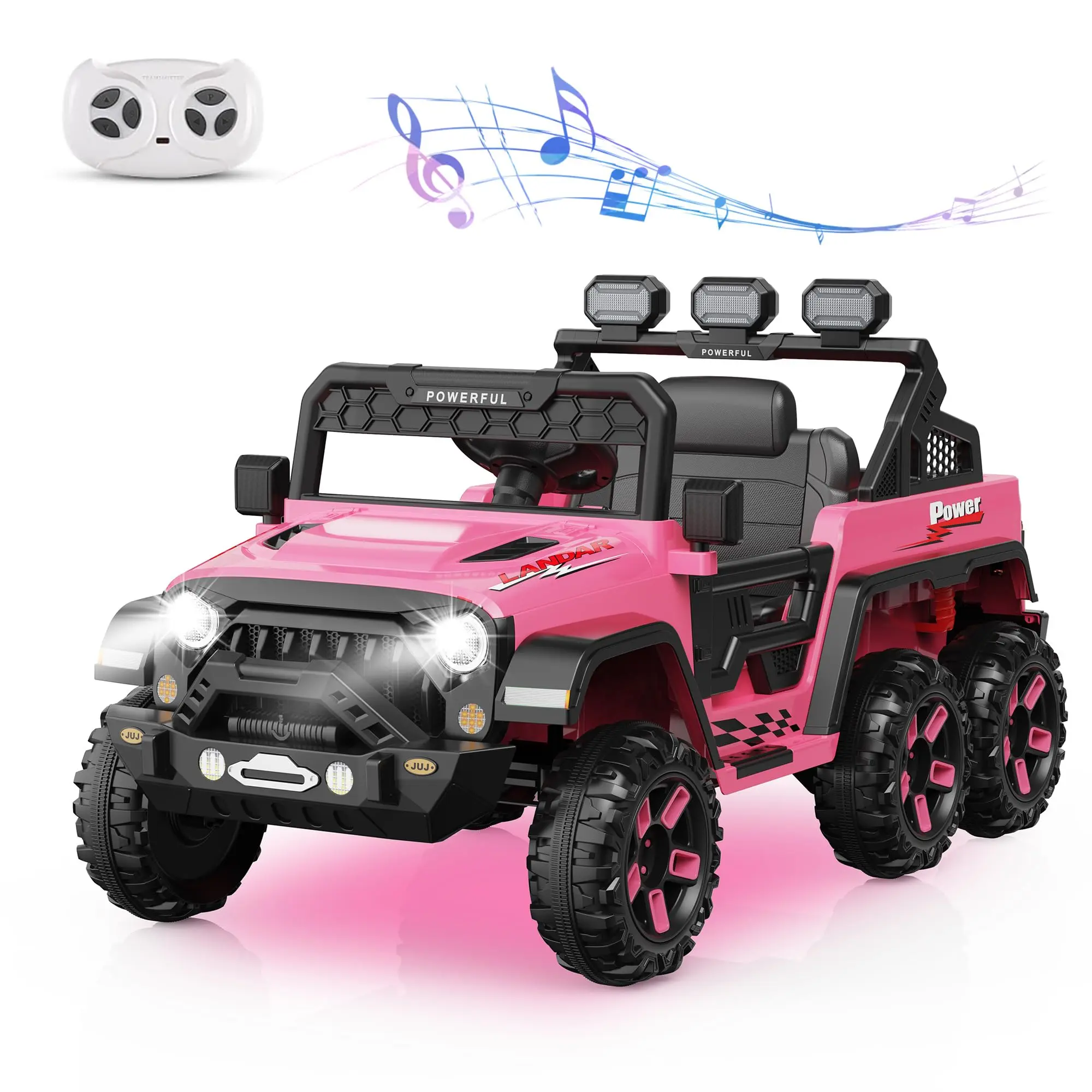 GAOMON Pink 24V Power Wheels for Kids with Remote Control, Ride on Car with 6 Wheels, 4WD Switchable Electric Car for Kids, Kids Electric Vehicles Battery Powered Toy Car, Bluetooth, 3 Speeds Toddler Balance Bike Foldable Scooter Sidewheel Tricycle Rubber