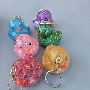 2INCH Glitter Rubber Duck Keychain - 6 Colors Random Surprise Fun Playful Accessory for Keys Bags or Gifts Ideal for Quirky Items