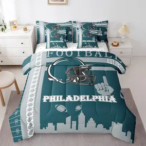 Football 7 Pieces Comforter Sets Rugby Sports Bedding Set for Boys Kids Teen Sports Theme Bed in a Bag