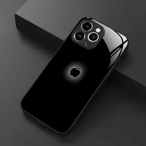 Light Luxury Minimalist Business Black fruit Pattern Black Glass Phone Case, Suitable for iPhone 16,15,14,13,12,11 Plus Pro Max