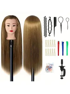 Professional 66cm Hairstyling Mannequin Head with Synthetic Hair, Realistic Braiding Practice Doll Head for Salon & Beauty School