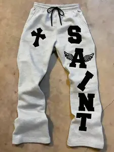 Y2K Aesthetic SAINT Pattern Track Pants | Rhinestone Angel Wing Decorated Street Style Pants | Loose Fit | Cross Patch Gothic Y2K Fashion | TikTok Viral Street Style Bottoms | Personalized Casual Daily Outfits | Street Track Pants