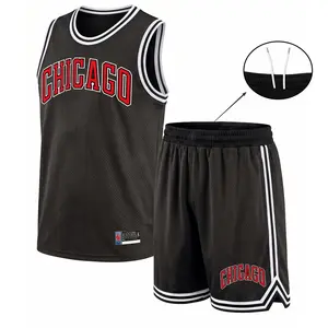 Men’s Sport Chicago Mesh Basketball Jersey Set, Sleeveless Tank Top and Shorts 2 Piece Outfit, Lightweight Breathable Athletic Sportswear, Casual Summer Training Uniform for Gym, Streetwear, Running, Beach and Daily Wear