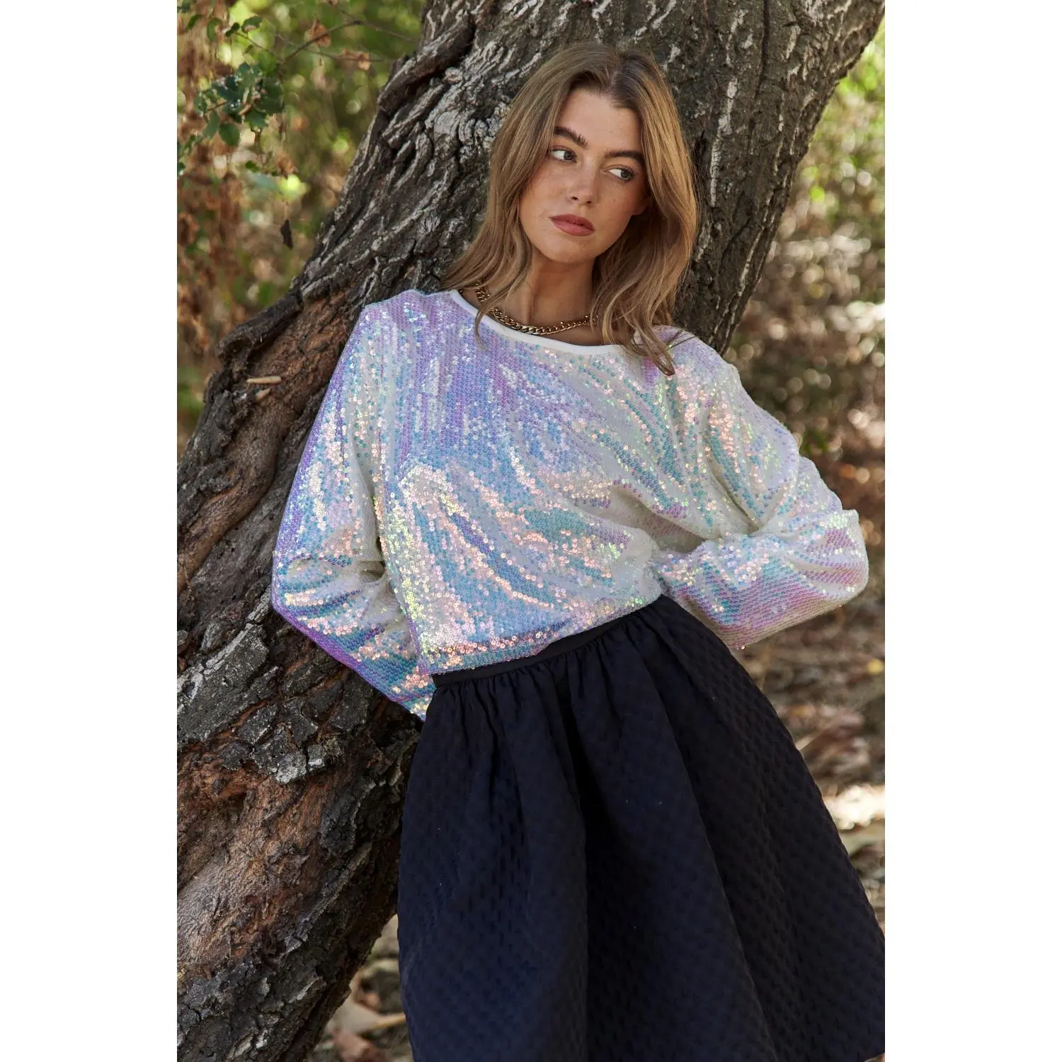 J.NNA Sequin Long Sleeve Crop T-Shirt
